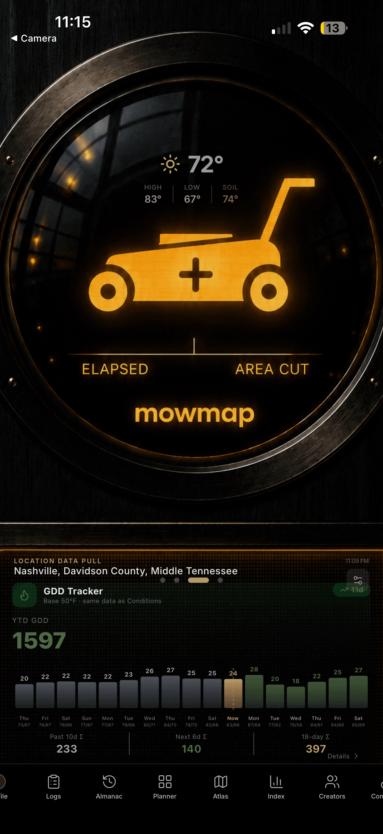 MowMap GDD tracker dashboard